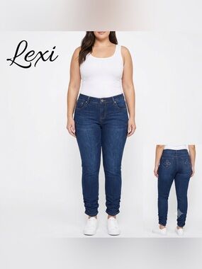 Lexi Ruched Leg Embellished Pockets Jeans Junior Size 11